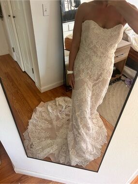 Strapless Lace Mermaid Wedding Dress in Ivory/Nude bridal white sweetheart 4